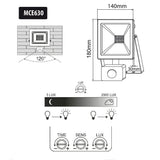 LED-strålkastare med Maclean-rörelsesensor, tunn 30W, 2400lm, neutralvit (4000K), IP44, MCE630 NW PIR