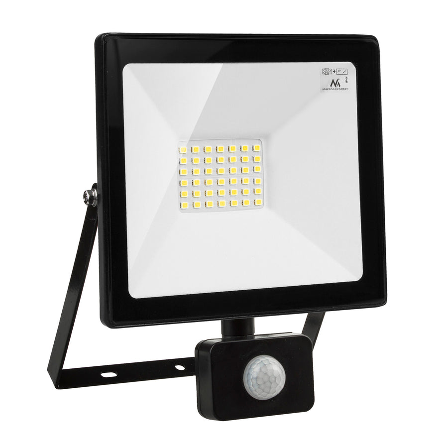 LED-strålkastare med Maclean-rörelsesensor, tunn 30W, 2400lm, neutralvit (4000K), IP44, MCE630 NW PIR