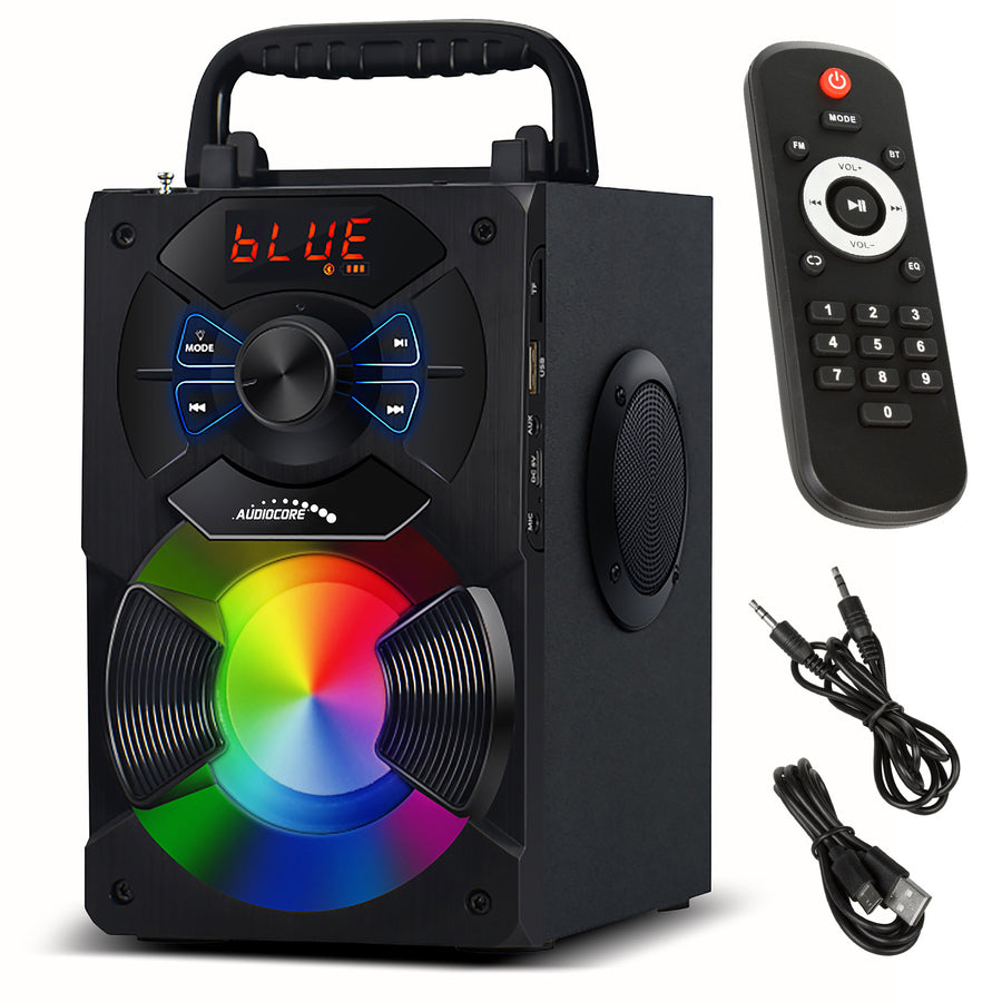 Bärbar Bluetooth-högtalare / radio / SD / MMC / aux-in / USB / belysning / fjärrkontroll / teleskopantenn / mikrofonkontakt