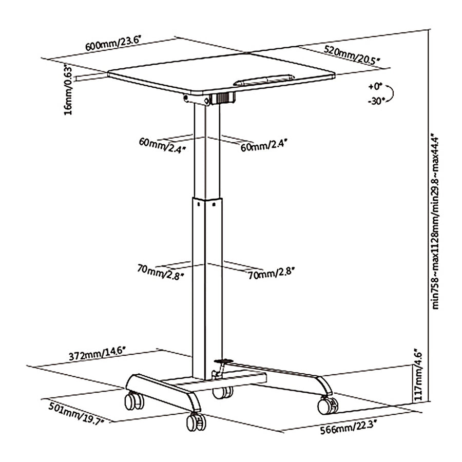 Maclean laptopbord, höj- och sänkbart, för sittande och stående arbete, maxhöjd 113 cm, MC-892B