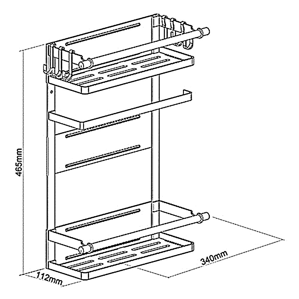 Maclean MC-910 Magnetisk Kylhylla / Tvättmaskinshylla Med Rullhållare Och 6 Avtagbara Krokar Hängande Hylla Pappershanddukshållare Upp Till 12 kg Svart