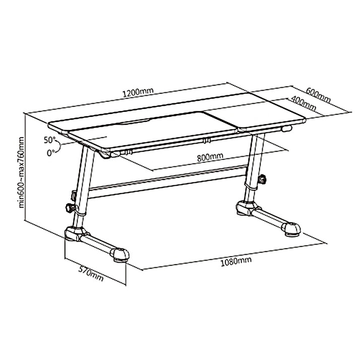 Ergo Office ergonomiskt skrivbord för barn, höjdjusterbart, grått, max 75 kg, ER-435