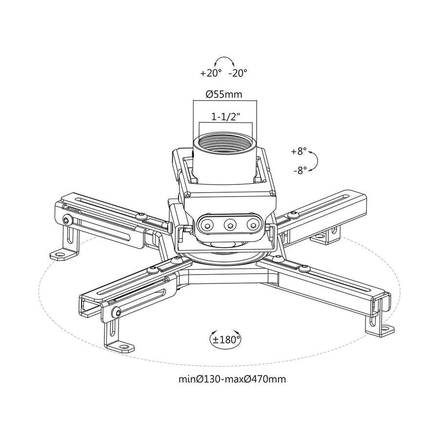 Maclean MC-913 Universellt projektorfäste för takmontering Justerbart stål Vridbart roterbart 35kg