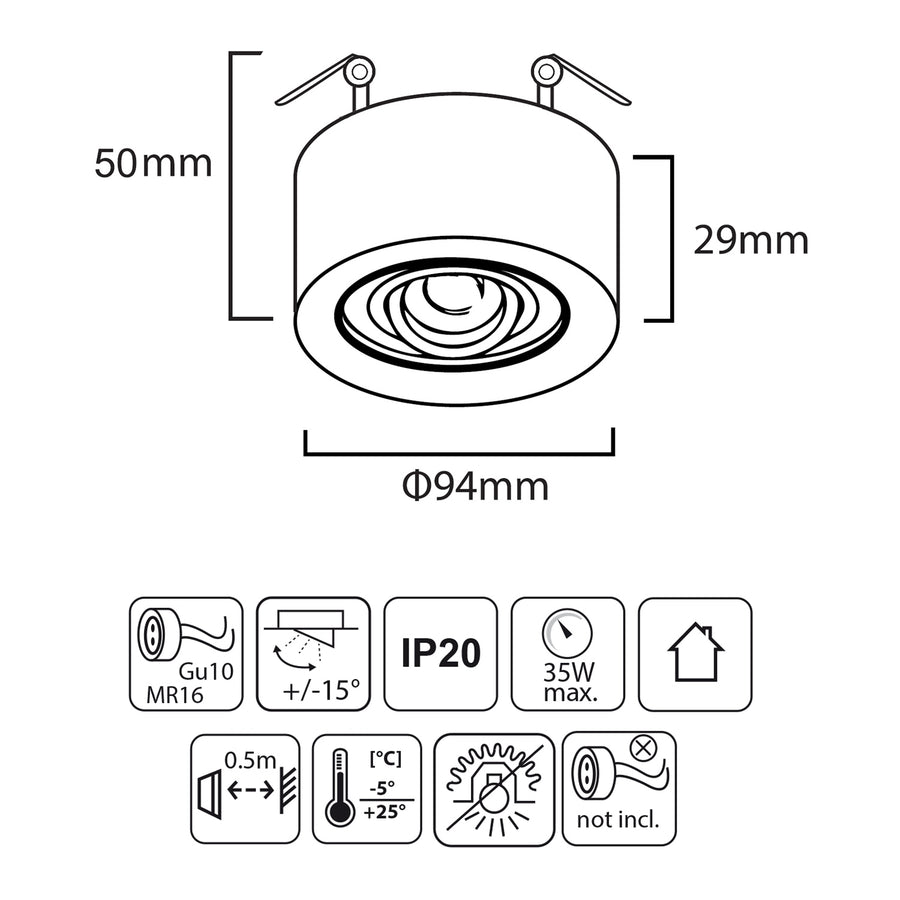 Maclean spot -takarmatur, för ljuskällor MR16 / GU10, svart, 94x32mm, rund, aluminium, MCE462 B