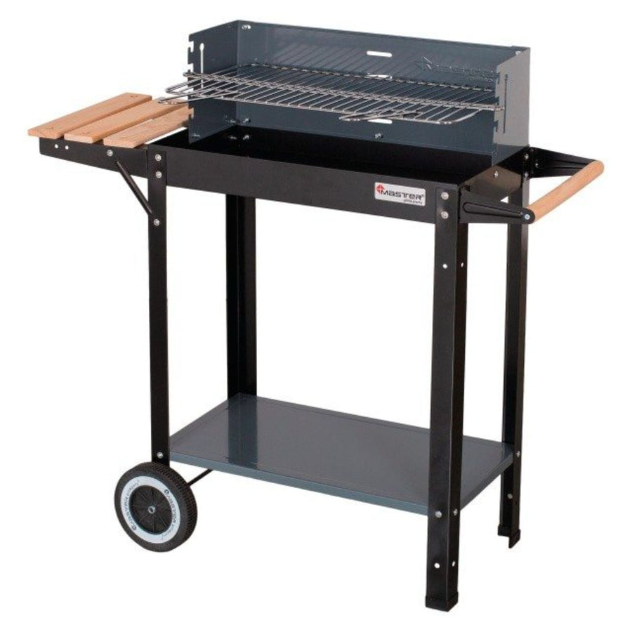 Rektangulär kolgrill Master Grillskål 53x27cm 2 hyllor hjul MG909