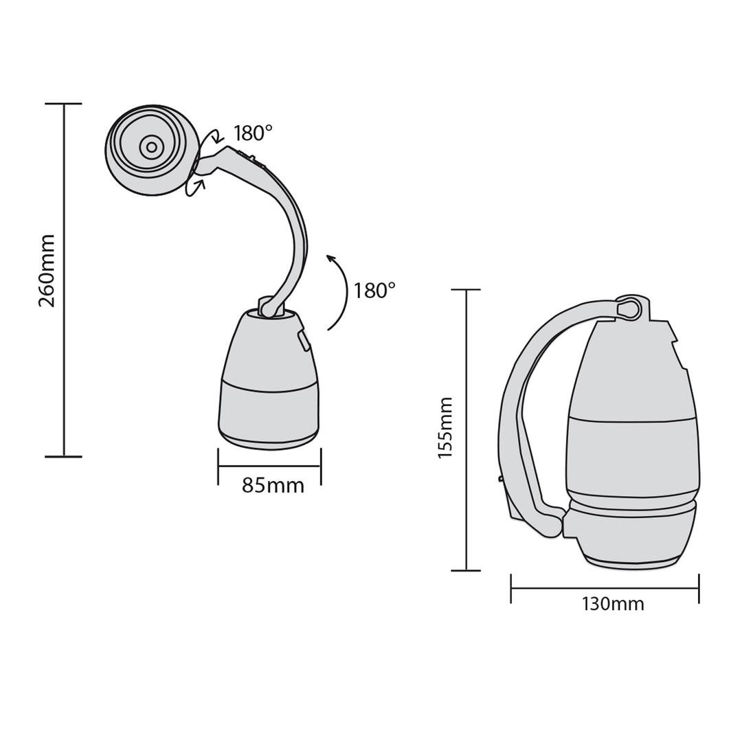 Maclean 3in1 LED-lampa, camping, skrivbordslampa, ficklampa, 1W, 60-200lm, kallvit 6000K, strömförsörjning 3xAA 1.5V, MCE294