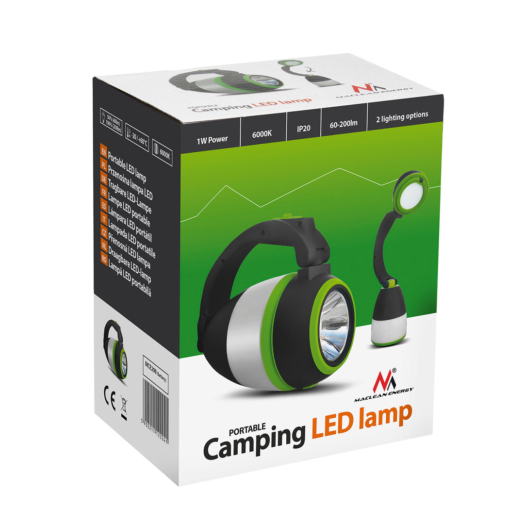 Maclean 3in1 LED-lampa, camping, skrivbordslampa, ficklampa, 1W, 60-200lm, kallvit 6000K, 18650 1500mAh, powerbank-funktion MCE298