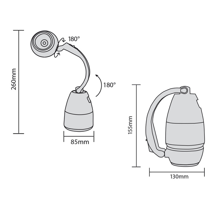 Maclean 3in1 LED-lampa, camping, skrivbordslampa, ficklampa, 1W, 60-200lm, kallvit 6000K, 18650 1500mAh, powerbank-funktion MCE298