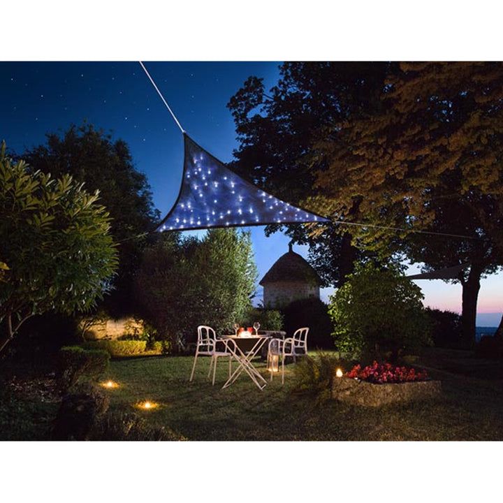 Solsegel med inbyggd LED-belysning "stjärnhimmel" - triangel - 3,6 x 3,6 x 3,6 m