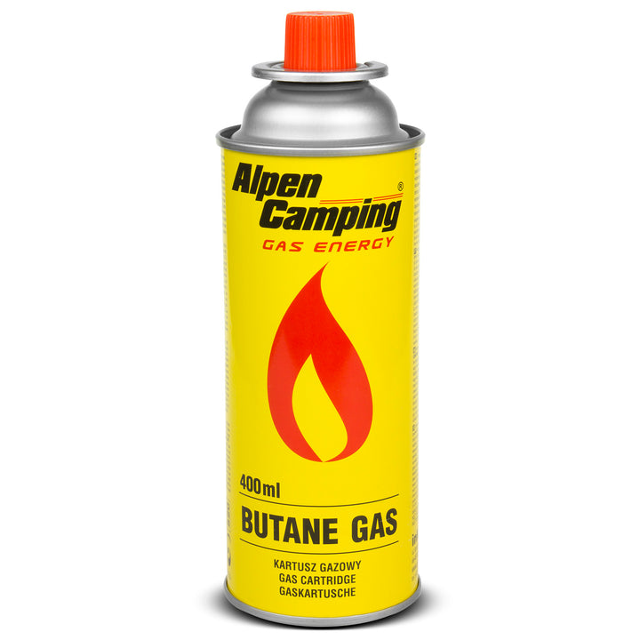 Alpen Camping Butangaspatron Gasflaska För Gasspis Campingspis Bunsenbrännare Lödbrännare 400ml. Certifikat: Pi 0875, EN417-Kompatibel, Isobutan, Driftområde -10°C till +40°C, IK004