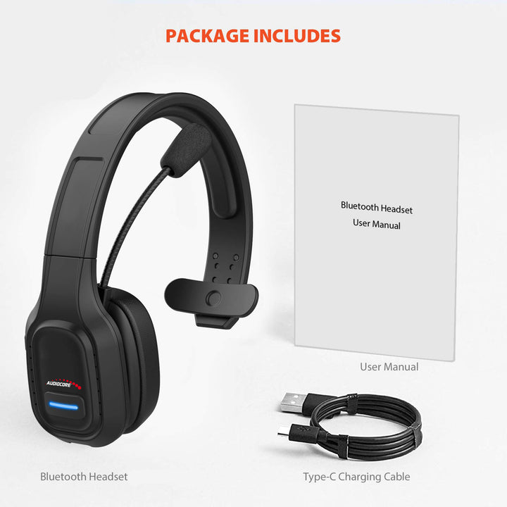 Audiocore AC864 Bluetooth-Headset Med Brusreducerande Mikrofon För Call Center Over-Ear-Hörlurar 32 Timmars Samtalstid Handsfree Trådlöst Kompatibelt Med Google Assistant Och Siri