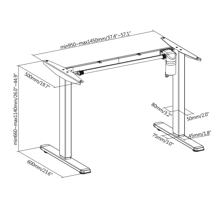 Ergo Office ER-443 Elektriskt Skrivbord Med 1 Motor Höjdjusterbar Max 1160mm, Maxvikt 80kg