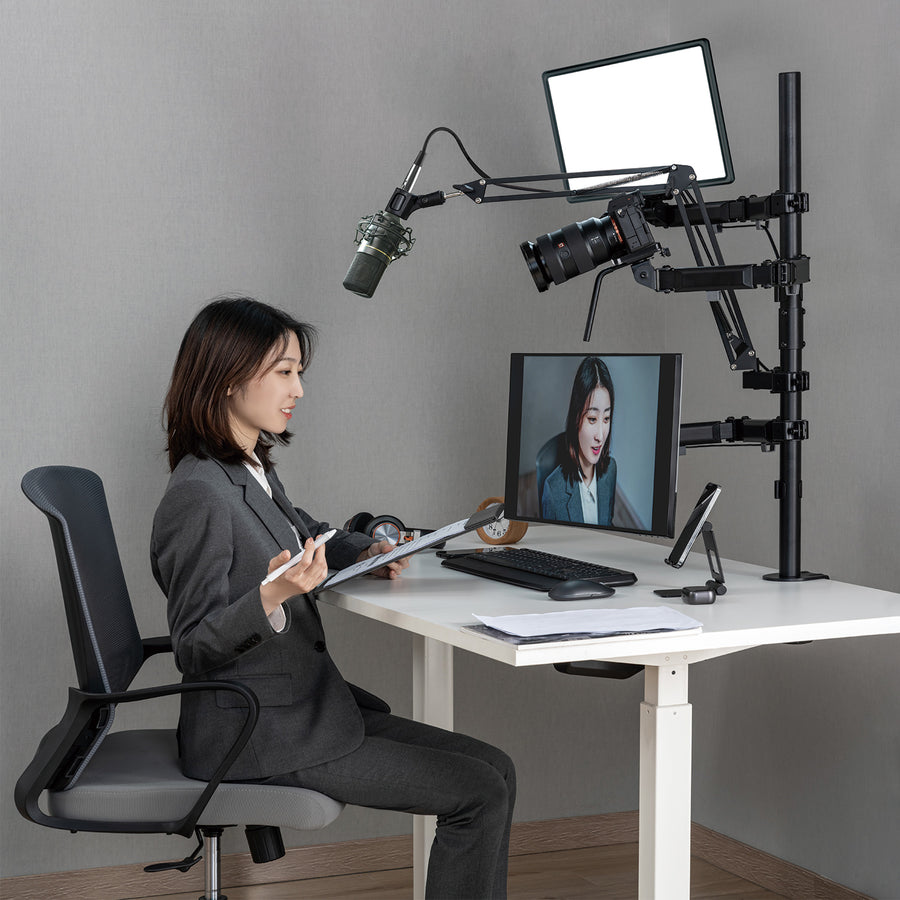 NanoRS RS164 All-in-One Studio Professional Skrivbordsfäste För 17-32" Monitor + Mikrofon + Kamera Och Strålkastare Fäste För Studio TripodVESA 75x75 100x100