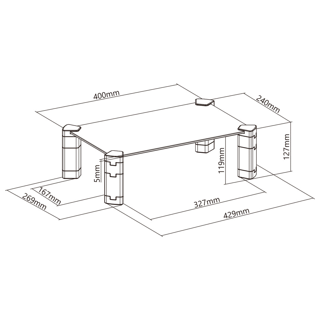 Maclean MC-934 Bärbar Datorstativ / Skärmstativ Max. 20kg Härdat Glas (429x269x127mm)