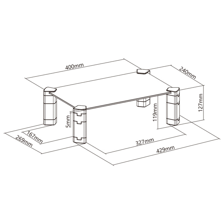 Maclean MC-934 Bärbar Datorstativ / Skärmstativ Max. 20kg Härdat Glas (429x269x127mm)