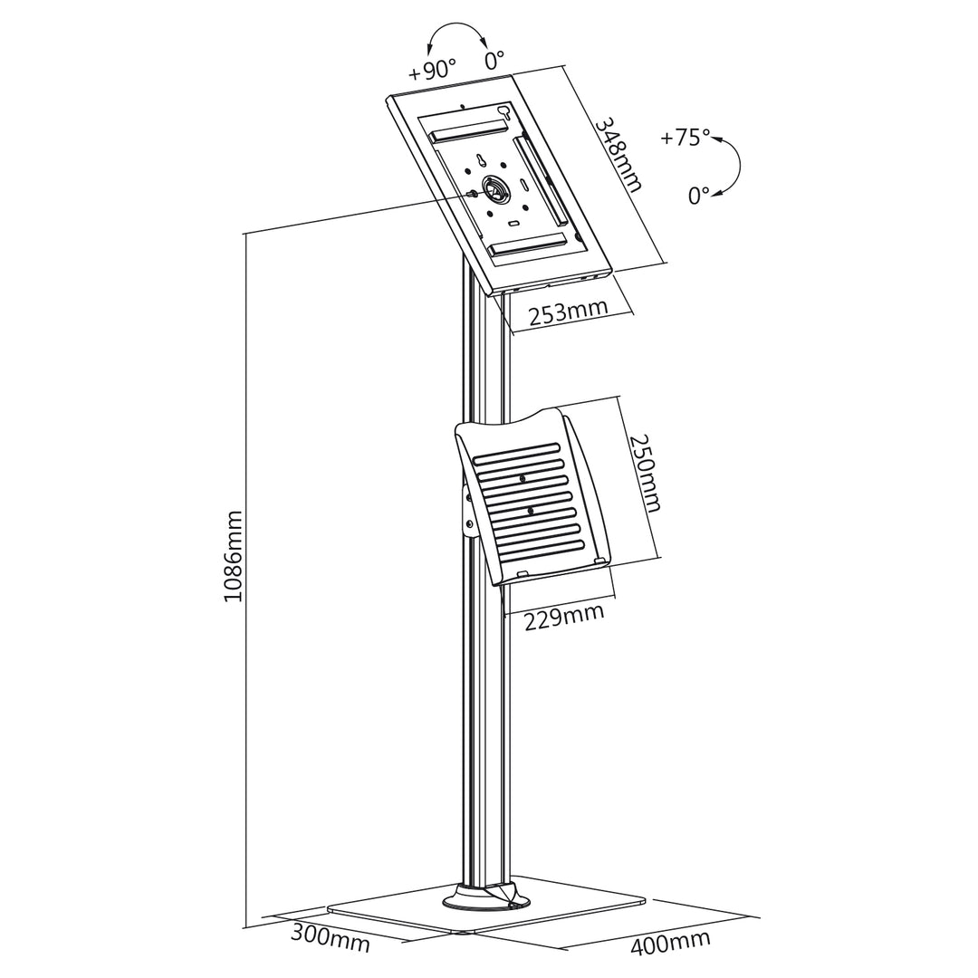 Maclean MC-867 Tabletthållare Golvställ Med Broschyrhållare Tablettstation Med Lås Kompatibel Med 12,9" iPad Pro