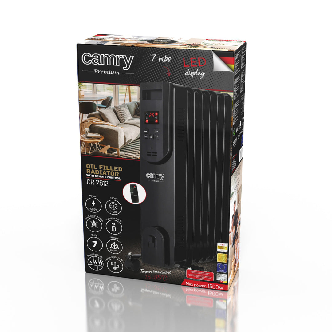 Camry CR7812 oljevärmare 7 lameller 1500W LED -display fjärrkontroll