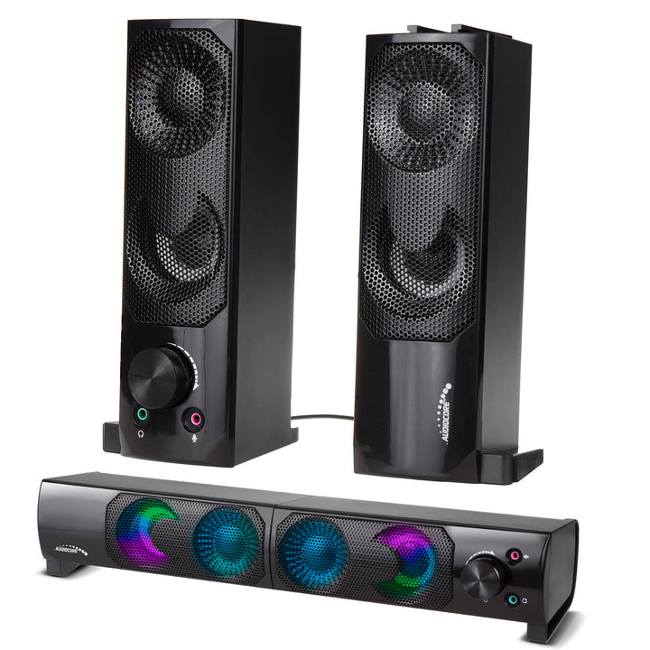 Audiocore AC955 2 i 1 2.0 PC-Högtalare Med Soundbar-Funktion RGB-Bakgrundsbelysning Stereohögtalare 2x3W RMS AUX 3,5 mm USB-driven