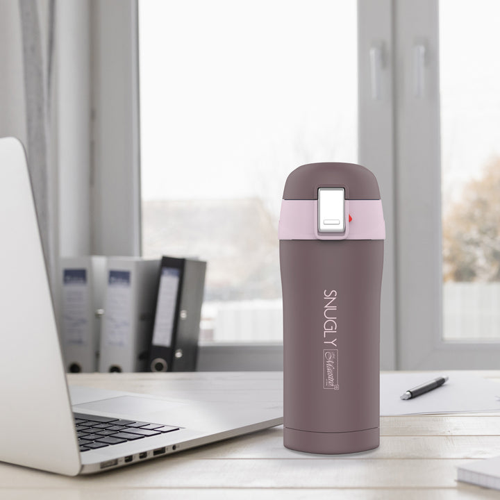 Snugly termosmugg kaffemugg termosflaska isolerat rostfritt stål för varma eller kalla drycker (300 ml, brun)