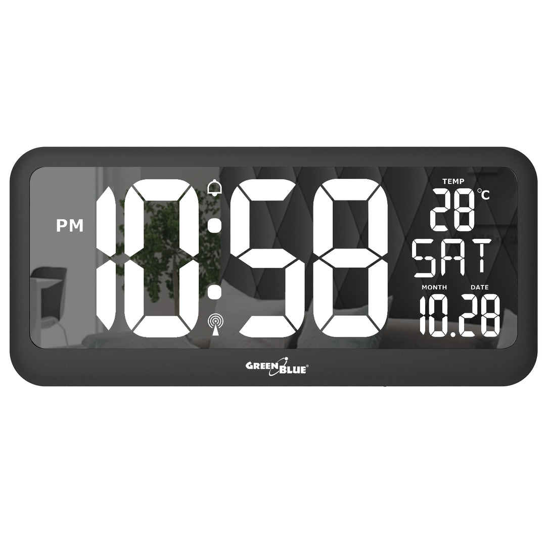 GreenBlue GB214 Digital Klocka Med Temperatursensor 37x17cm Stor Väggklocka Larm LED-Display För Att Placera På Ett Bord Eller Att Hänga På Väggen Drivs Av Nätadapter Eller Batterier