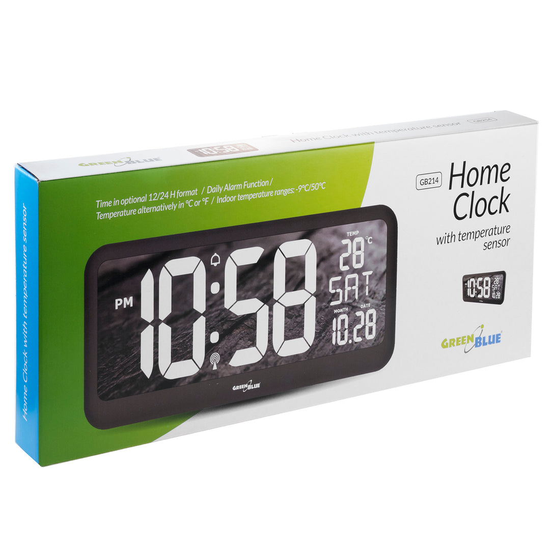 GreenBlue GB214 Digital Klocka Med Temperatursensor 37x17cm Stor Väggklocka Larm LED-Display För Att Placera På Ett Bord Eller Att Hänga På Väggen Drivs Av Nätadapter Eller Batterier