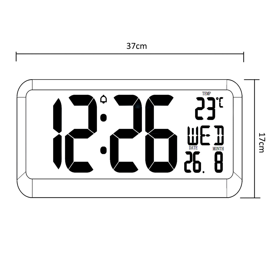 GreenBlue GB214 Digital Klocka Med Temperatursensor 37x17cm Stor Väggklocka Larm LED-Display För Att Placera På Ett Bord Eller Att Hänga På Väggen Drivs Av Nätadapter Eller Batterier