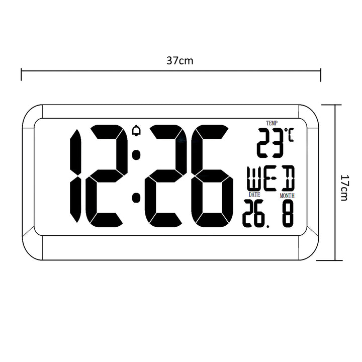 GreenBlue GB214 Digital Klocka Med Temperatursensor 37x17cm Stor Väggklocka Larm LED-Display För Att Placera På Ett Bord Eller Att Hänga På Väggen Drivs Av Nätadapter Eller Batterier