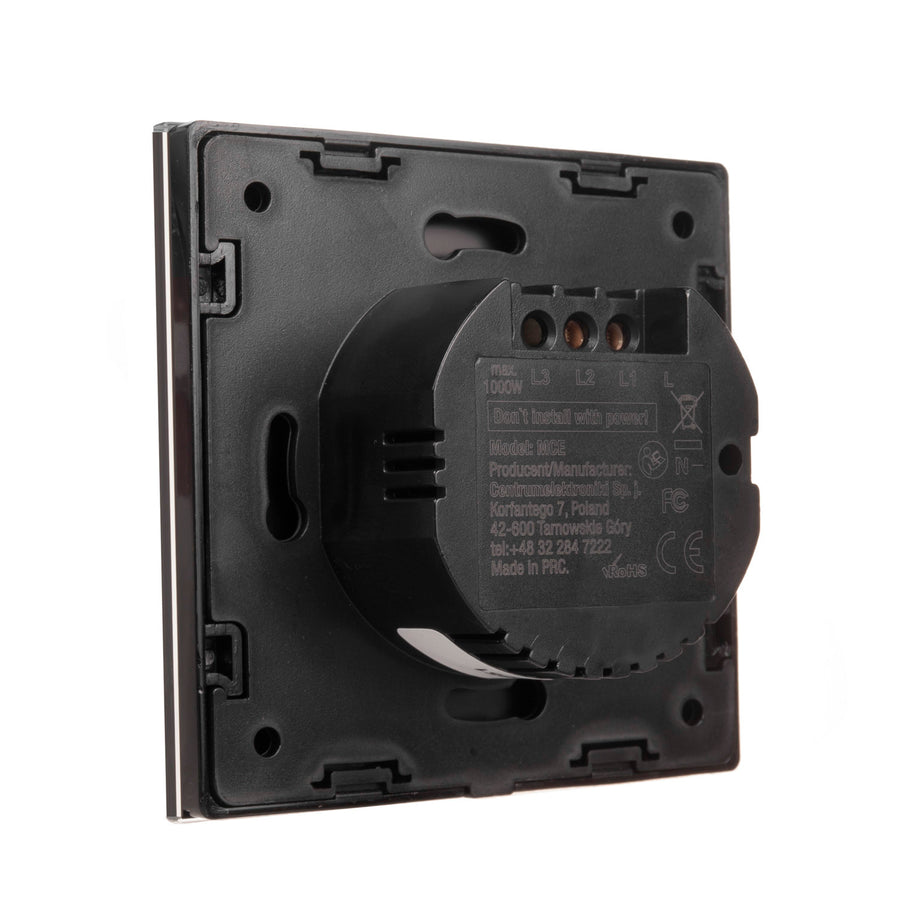 Maclean MCE717B Smart WiFi 2-vägs touch-strömbrytare kompatibel med Tuya APP väggströmbrytare glasomkopplare med färgväxling LED-bakgrundsbelysning infälld strömbrytare 85 x 85 mm (2-vägs fyrkantig, svart)