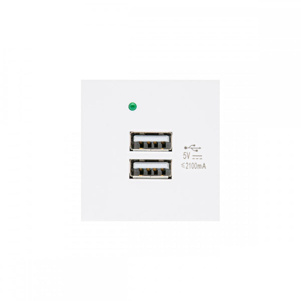Maclean MCE728W USB-Uttag Laddare 2x USB-Anslutning Upp till 2,1A Fast Charge Modulärt Vägguttag Infällt Uttag Vägguttag Infälld Installation (USB-Uttag 2.1A, Vit)