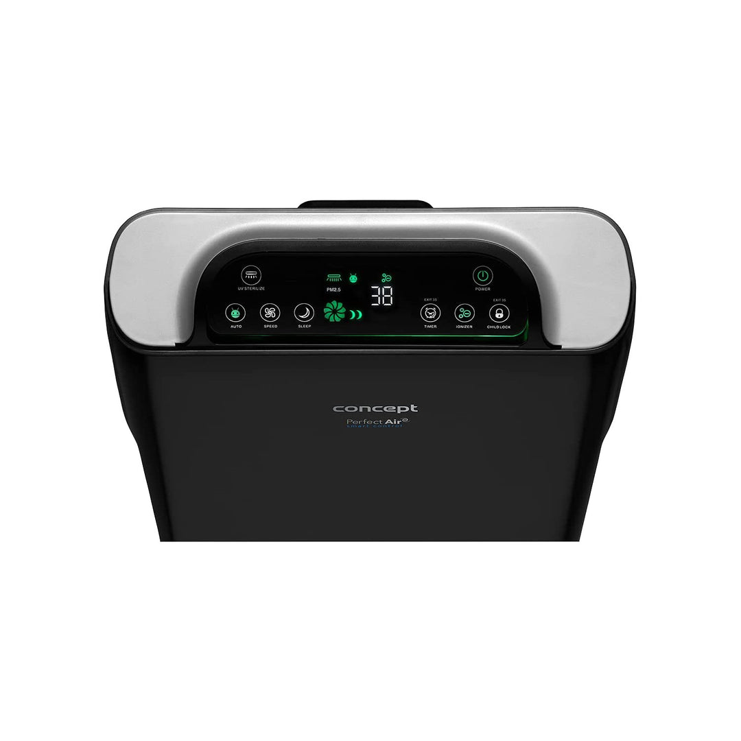 CONCEPT Hausgeräte Perfect Air SMART CA2000 Luftrenare Rumsluftrenare 320 m3 / h 7-stegsfiltrering HEPA-13 dammfilter Ioniserande kolfilter 99,9% Mobile App, svart