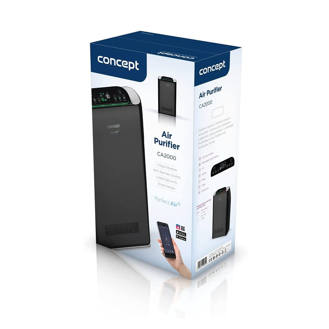 CONCEPT Hausgeräte Perfect Air SMART CA2000 Luftrenare Rumsluftrenare 320 m3 / h 7-stegsfiltrering HEPA-13 dammfilter Ioniserande kolfilter 99,9% Mobile App, svart