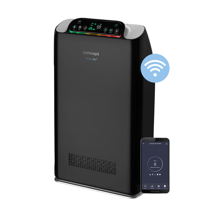 CONCEPT Hausgeräte Perfect Air SMART CA2000 Luftrenare Rumsluftrenare 320 m3 / h 7-stegsfiltrering HEPA-13 dammfilter Ioniserande kolfilter 99,9% Mobile App, svart