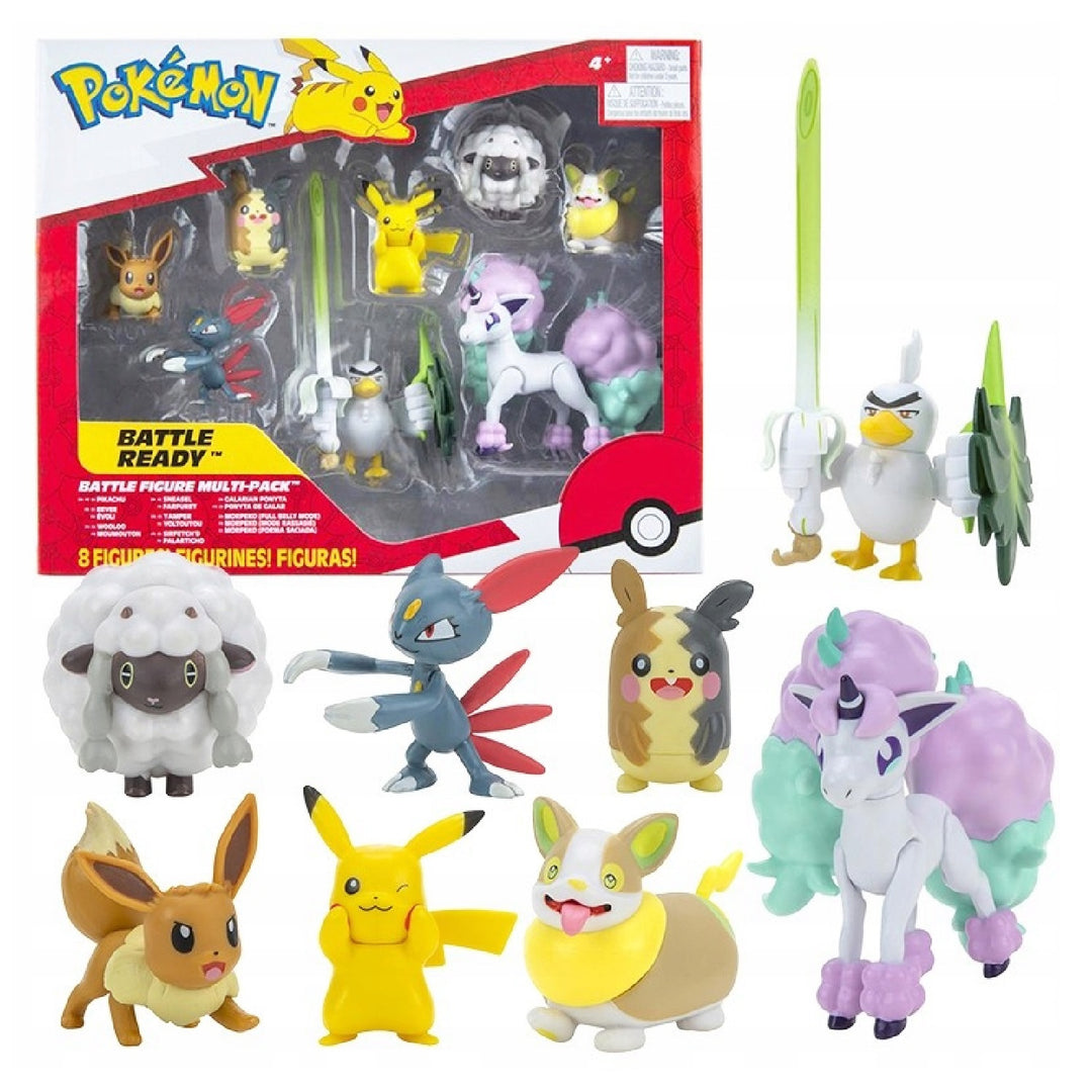 Pokémon Battle Ready W7 8 Figure Set - Generation 8 - Innehåller Pikachu, Eevee, Wooloo, Sneasel, Yamper, Ponyta, Sirfetch'd &amp; Morpeko - Från 4 år och uppåt.