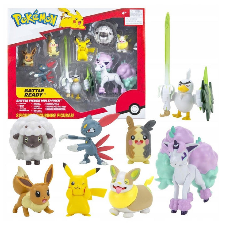 Pokémon Battle Ready W7 8 Figure Set - Generation 8 - Innehåller Pikachu, Eevee, Wooloo, Sneasel, Yamper, Ponyta, Sirfetch'd & Morpeko - Från 4 år och uppåt.