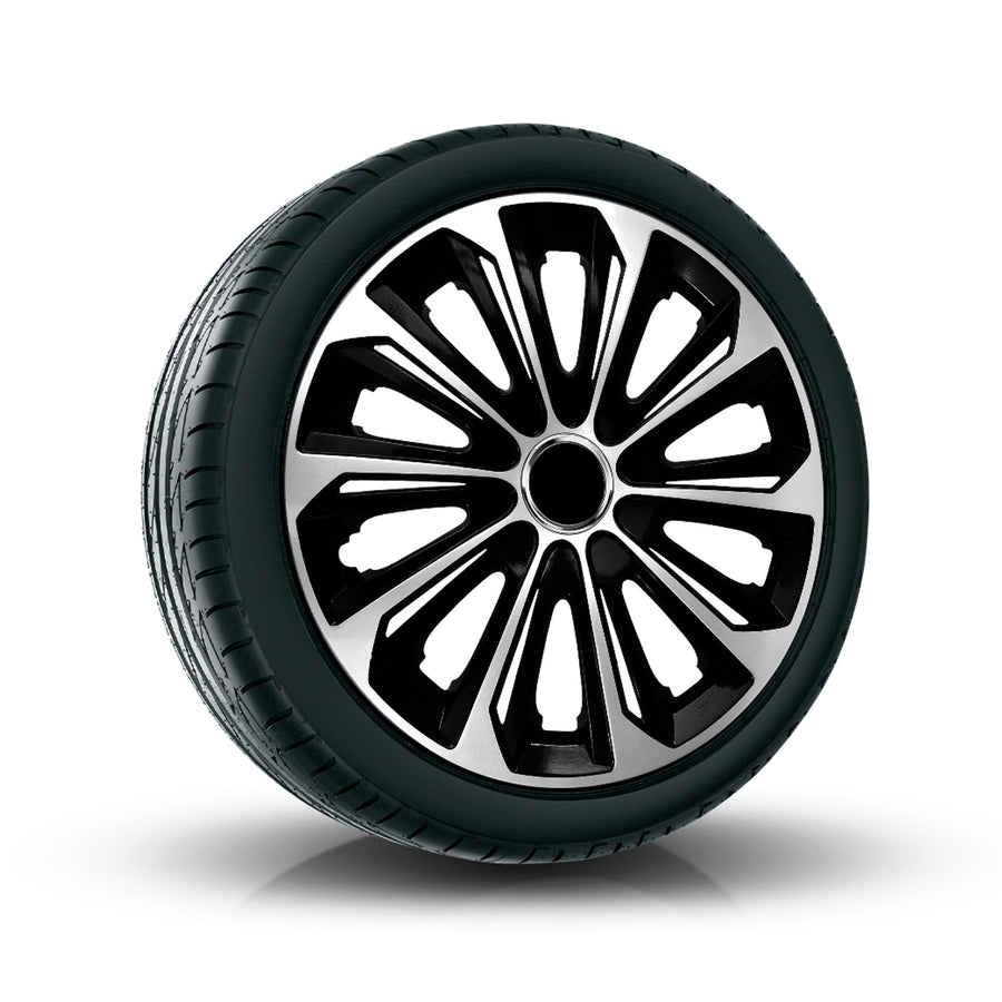 NRM 15" EXTRA STRONG SILVER BLACK silver/svart navkapslar 4 st.