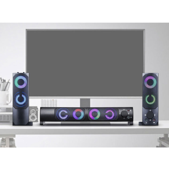 2 i 1 Bluetooth-Högtalare 2.0 PC-Högtalare Med Soundbar-Funktion LED RGB-Bakgrundsbelysning Stereohögtalare 2x3W RMS 2x2" AUX 3,5 mm USB-Strömförsörjning