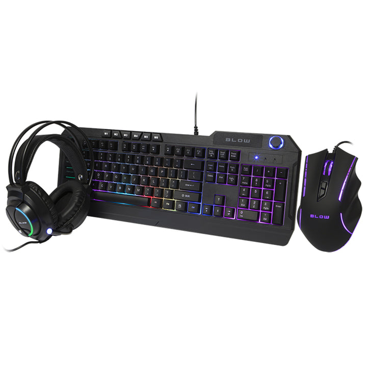 3 i 1 Gaming Set Mus QWERTY Tangentbord Och Hörlurar Med Bakgrundsbelysning 2400 DPI Gamer Mouse Gaming Headset Svart