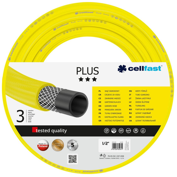 Cellfast Plus 1/2" 15m 3-lagers trädgårdsslang hållbar och flexibel