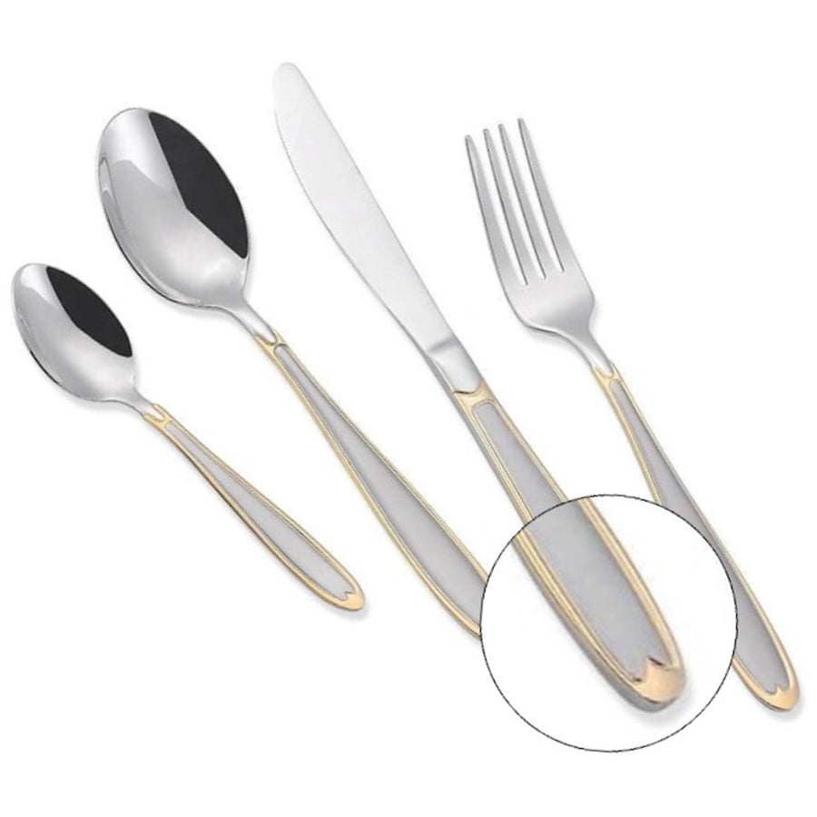 Maestro MR-1515G-24 Bestickset 24 Delar För 6 Personer Tillverkat Av 18/10 Rostfritt Stål Bestickset Knivgaffel Sked Bordsbestick Silver/Guld