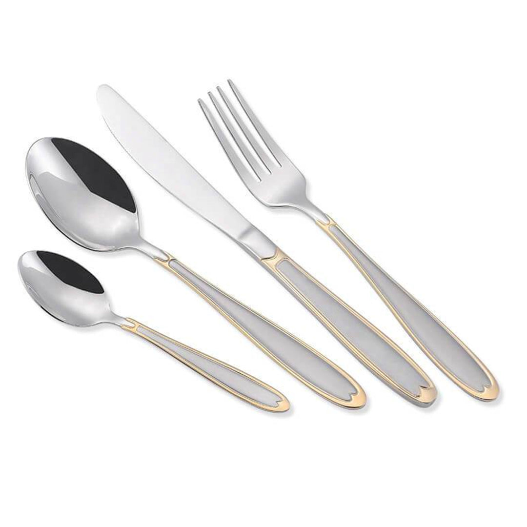 Maestro MR-1515G-24 Bestickset 24 Delar För 6 Personer Tillverkat Av 18/10 Rostfritt Stål Bestickset Knivgaffel Sked Bordsbestick Silver/Guld