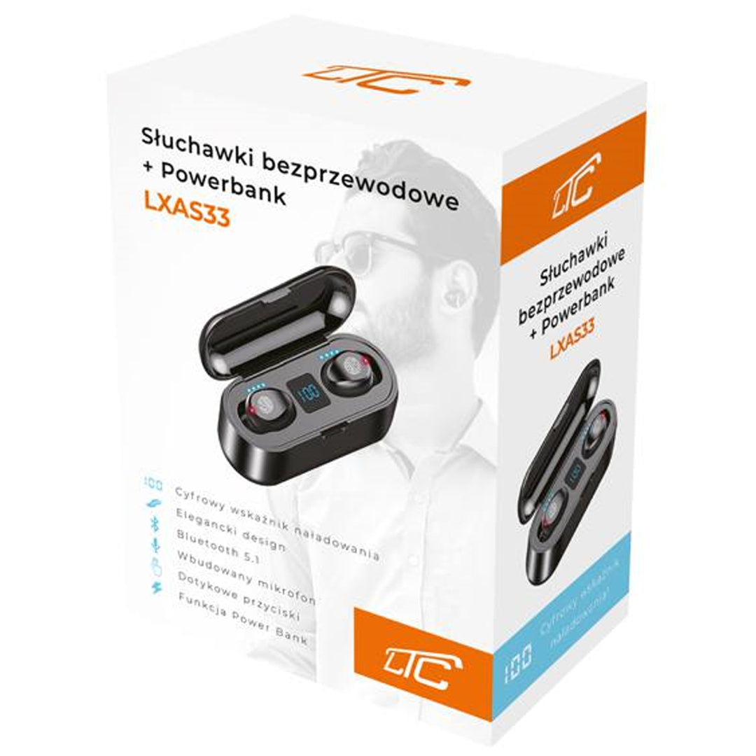 LTC LXAS34 Bluetooth In-Ear-Hörlurar Med 2000 mAh Laddningsstation Power Bank Trådlösa Hörlurar true Wireless Stereo Bluetooth 5.1 Svart