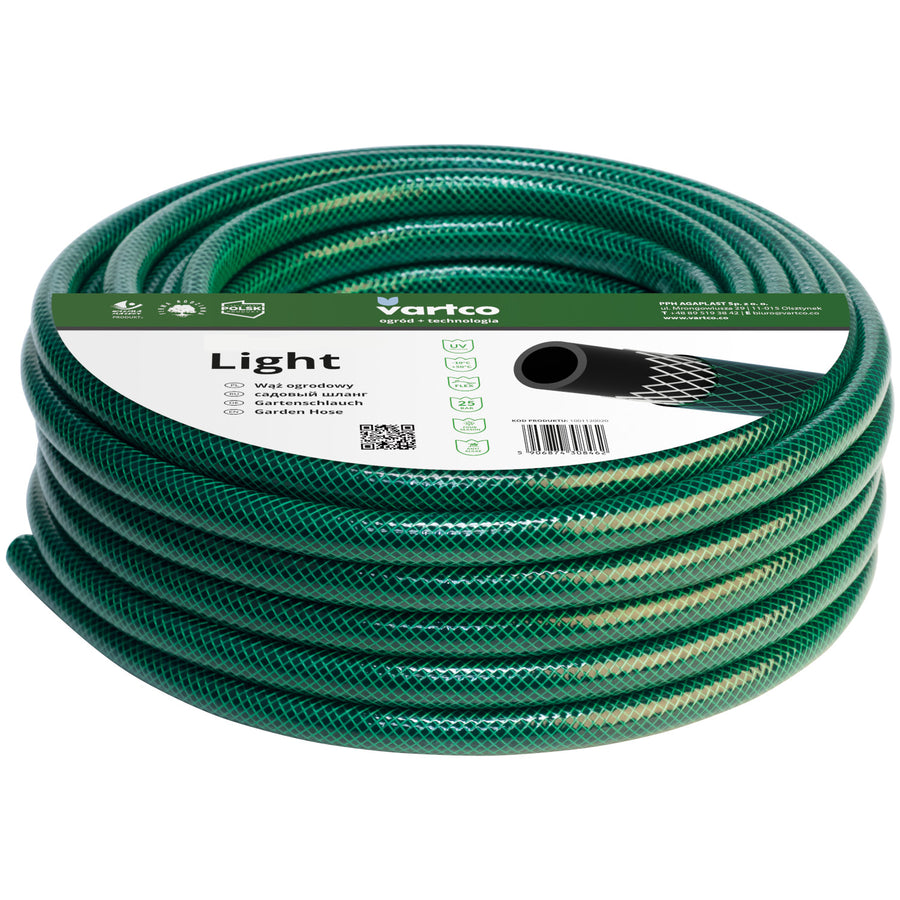 Vartco Light 3-Lagers Vattenslang Trädgårdsslang Slang Trädgårdsbevattning Flexibel Slang Polyesterkorsfläta UV-Beständig 25 Bar (3/4" 10m)