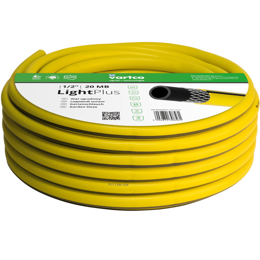 Vartco Light Plus 3-Lagers Vattenslang Trädgårdsslang Slang Trädgårdsbevattning Flexibel Slang Polyesterkorsfläta UV-beständig 25 Bar (1/2" 20m)
