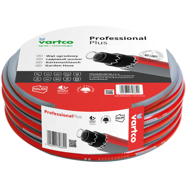 Vartco Professional Plus 6-Lagers Vattenslang Trädgårdsslang Slang Trädgårdsbevattning Flexibel Slang Polyesterkorsfläta UV-Beständig Anti Twist 30 Bar (1/2" 50m)