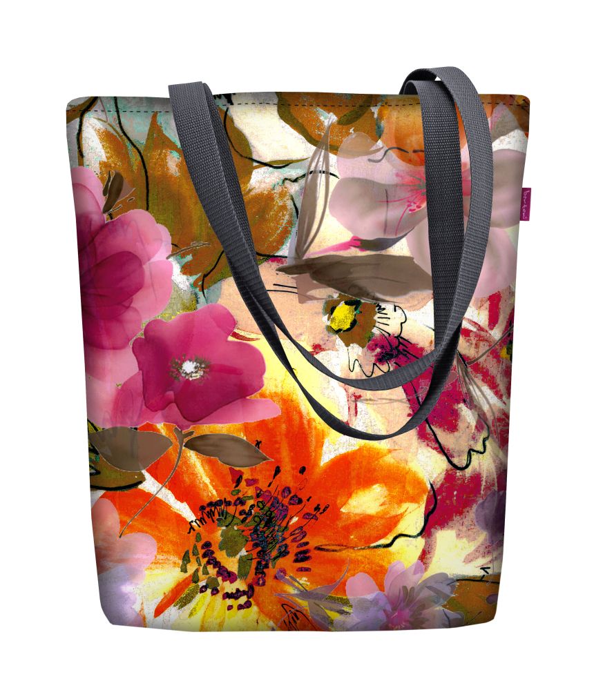 Canvas shoulder bag, zip fastening, dimensions 36x40cm, Garden print pattern