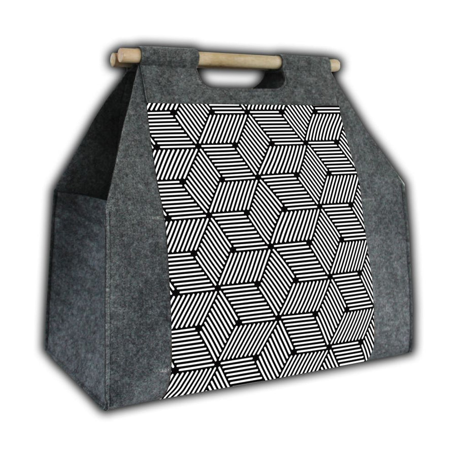 Rektangulär vedväska med bärhandtag, modell: Cube