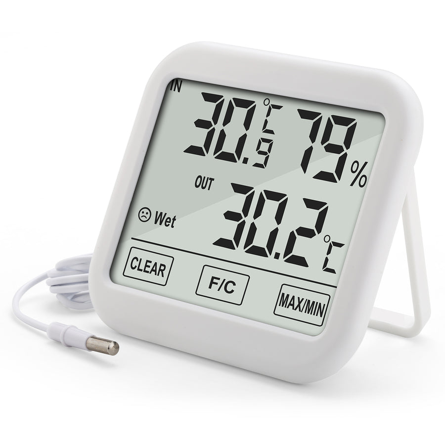 Green Blue GB381 Väderstation Med Extern Sond 1,5 m Kabellängd Bekväm Display Termometer Hygrometer Luftfuktighetsmätning Inomhus Och Utomhus