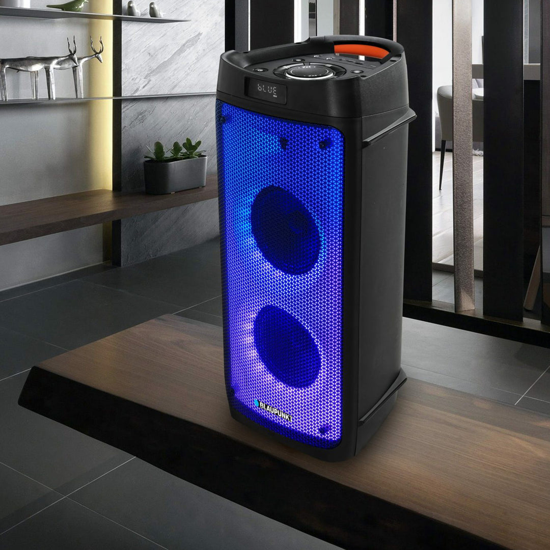 PartyBox Bärbar Bluetooth-högtalare med karaokefunktion Gitarringång TWS Radio AUX USB microSD Fjärrkontroll Disco LED-belysning