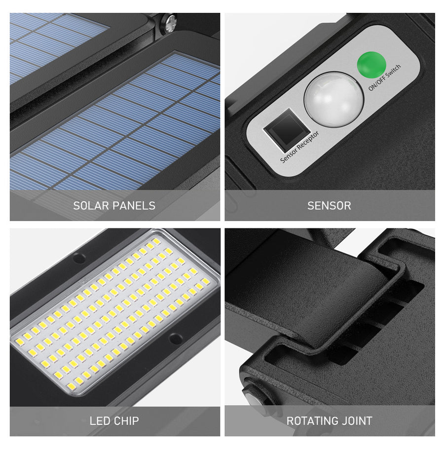 Maclean MCE447 Solcellsgatlampa Med Rörelse- Och Skymningssensor IP54 5W 2x 450 Lumen 6500K Två Ljuskällor Fjärrkontroll Solcellslampa Utomhusvägglampa Utomhusbelysning 3 Ljuslägen