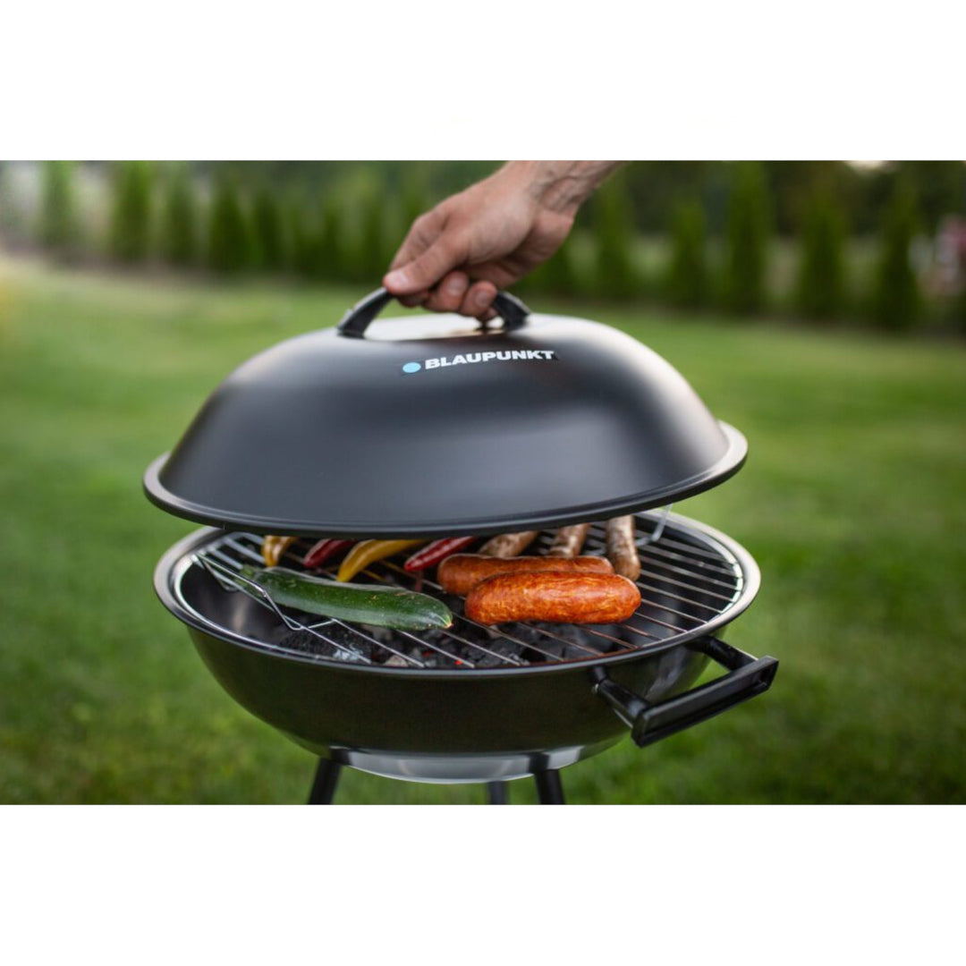 Blaupunkt GC301 Kolgrill På Hjul Runt Grillställ Grill Trädgårdsgrill Grillvagn Med Nedre Trädgårdsgrill 41cm Diameter BBQ Termometer I Locket